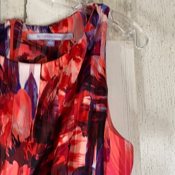 Luxe Carmen Marc Valvo Red Floral A-Line Sun Dress - Picture 3 of 12